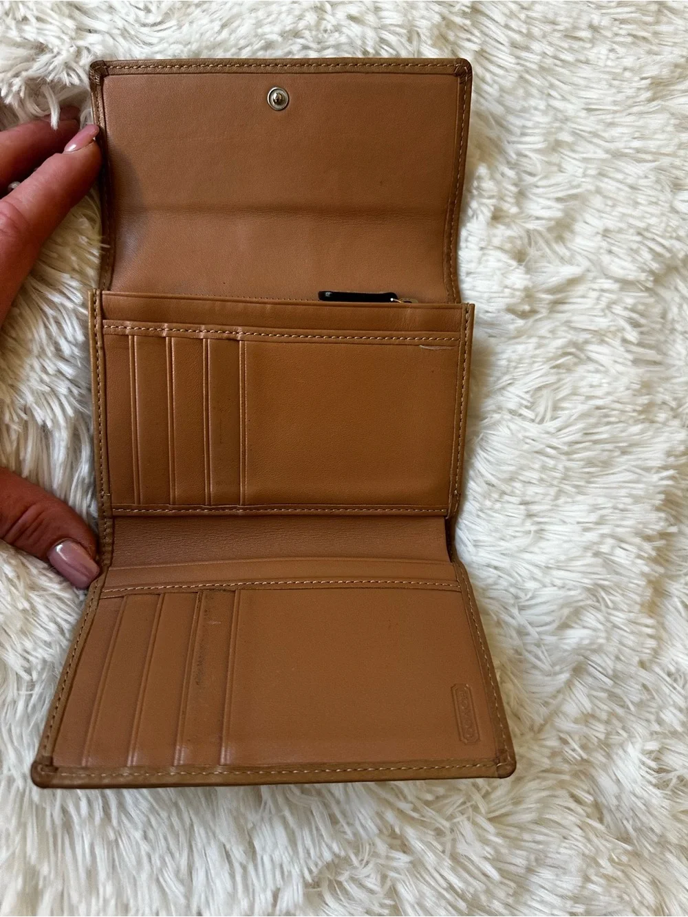Coach Signature Canvas Trifold Wallet Khaki Brown Jacquard Leather Vintage Y2K